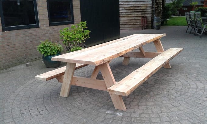 Douglashout boomstam picknicktafel- met vaste banken- 180x80