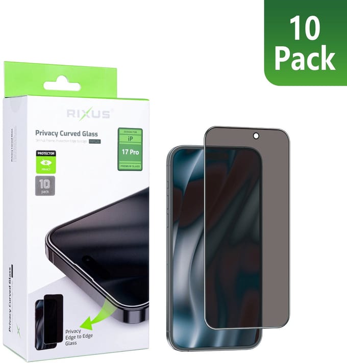 Rixus Privacy Full Curved Edge Tempered Glass For Apple iPhone 17 Pro (10-Pack)