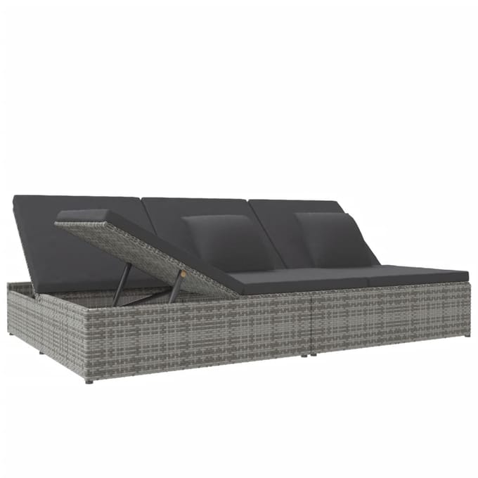 vidaXL - Ligbed - met - kussens - converteerbaar - poly - rattan - donkergrijs