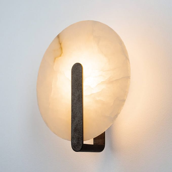 Zambelis LED wandlamp 2553, wit/zwart, Ø 25 cm, albast