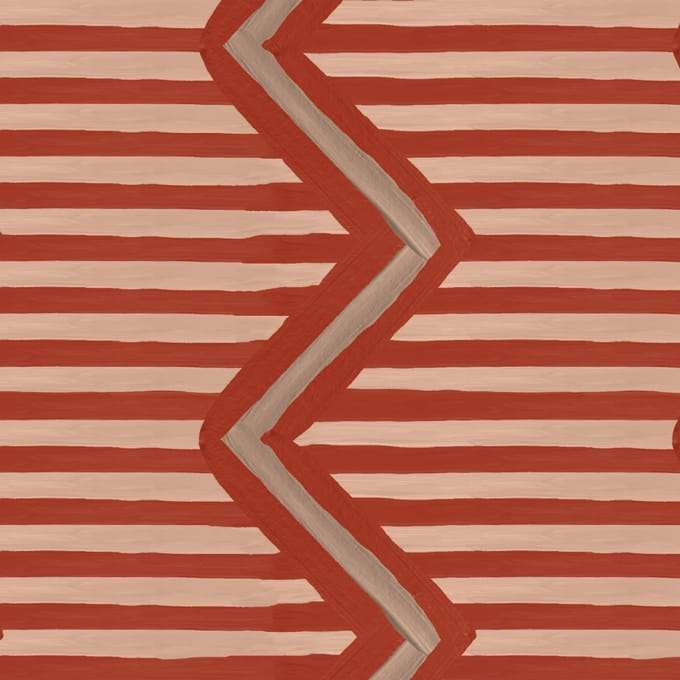 Behang Ikat Oez Zigzag rood