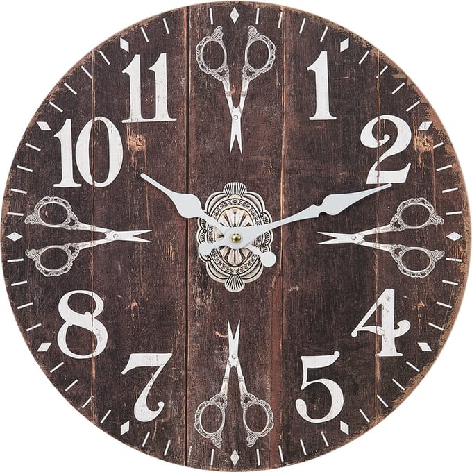 Clayre & Eef Wandklok Ø 34 cm Bruin Wit MDF Scharen