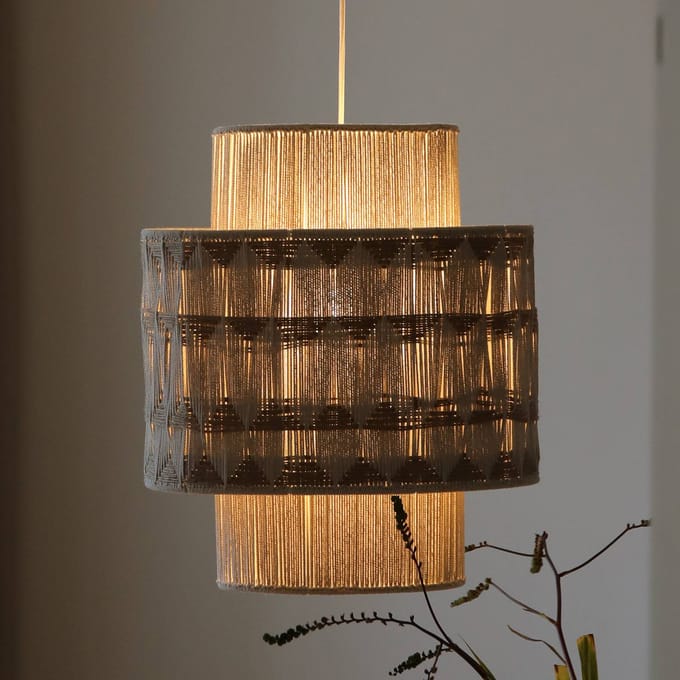 Markslöjd Hanglamp Ano, Ø 45 cm, textiel, beige/bruin
