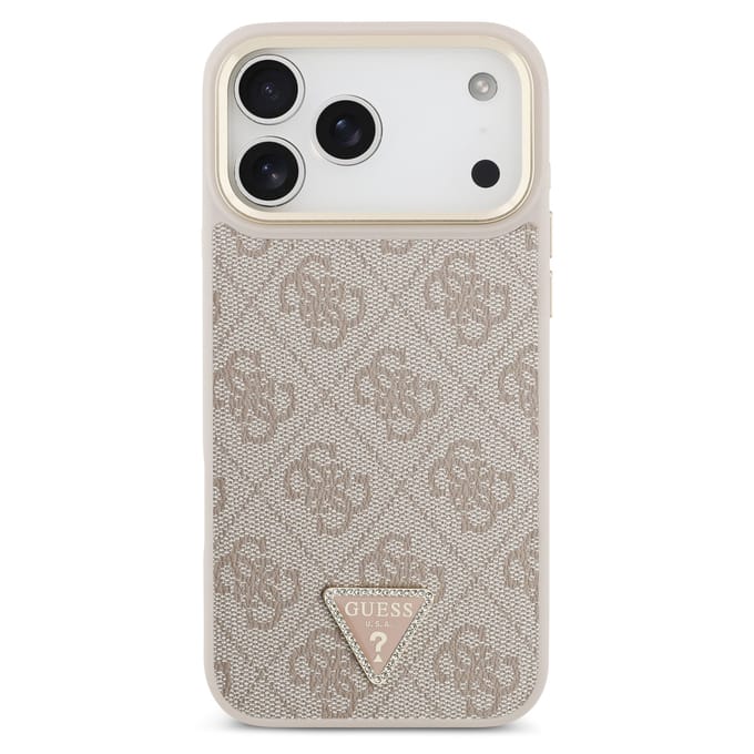 Guess Classic Triangle Logo Leather Backcover met MagSafe voor de Apple iPhone 17 Pro Max - Roze