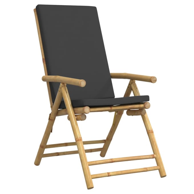 vidaXL - Tuinstoelen - 4 - st - inklapbaar - met - kussens - bamboe - donkergrijs