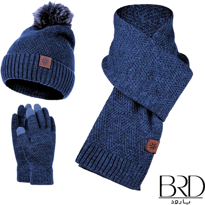 BRD® Winterset met Wol Blauw - 3-Delig - Gebreide Muts Sjaal Handschoenen