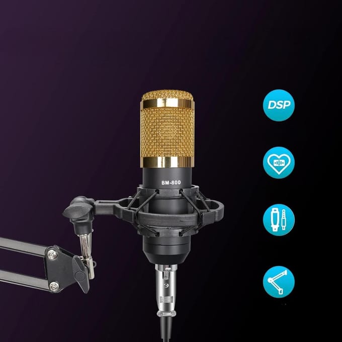Studiocondensatormicrofoon + geluidskaart mixer statief set