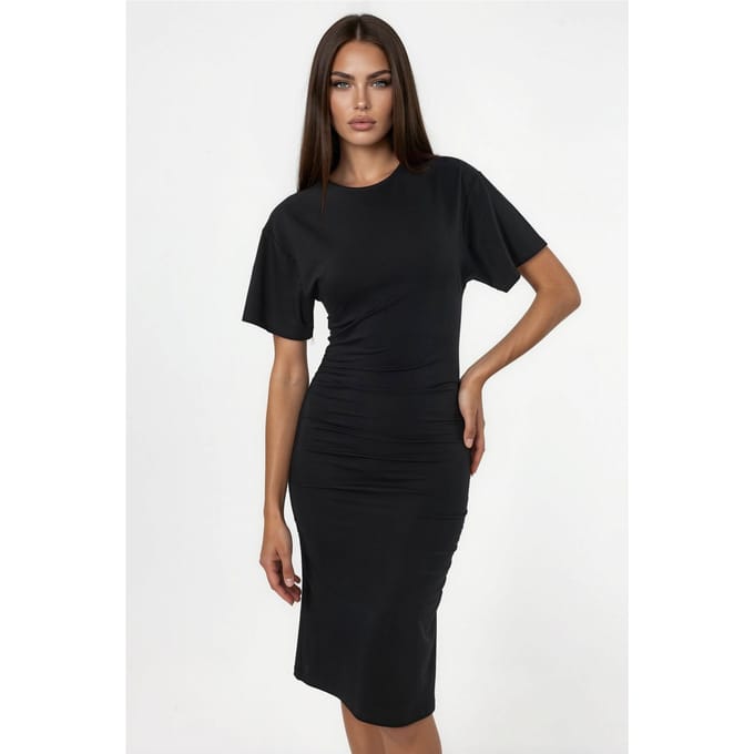 Korte Mouw Mini T-Shirt Jurk met Drapé