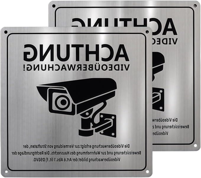 Videobewaking Bord - Camerabewaking Teken - Perceel Beveiligen - Zelfklevend Aluminium - 15 x 15 cm - Zwart/Zilver