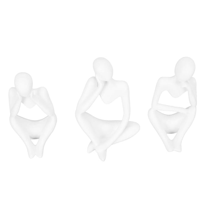 3-delig Denkerbeeld Abstracte Sculptuur Witte Hars Denker Sculptuur Ornament voor Thuis Bureau white