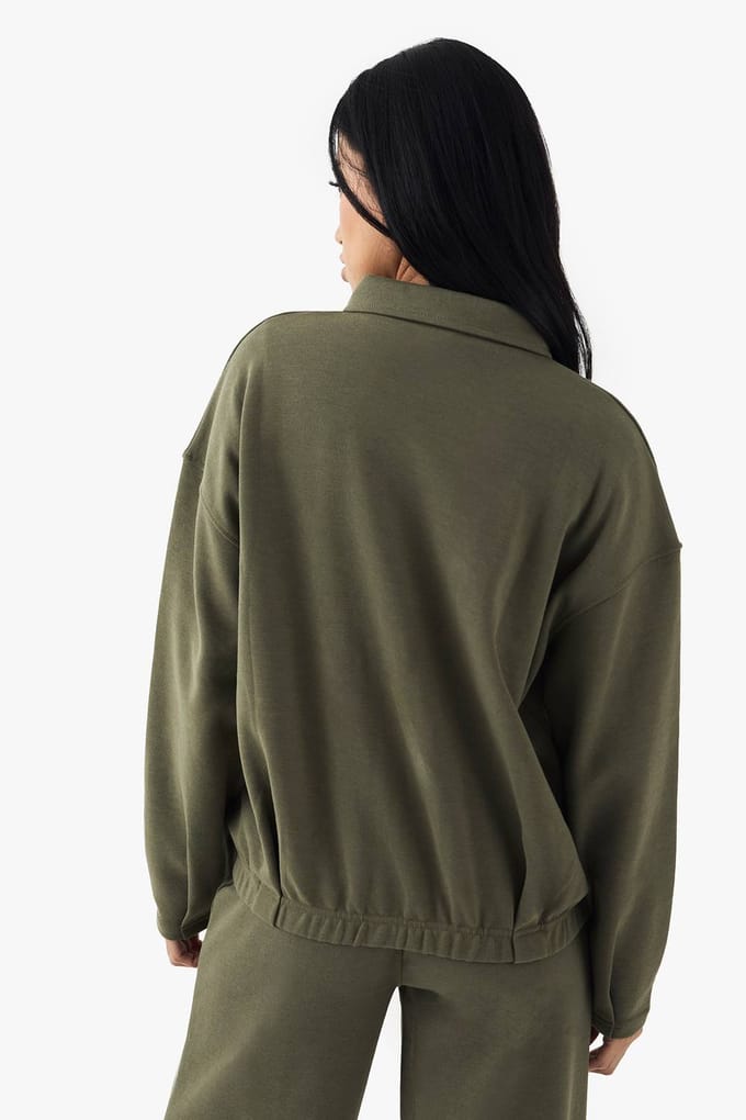 boohoo Dames DSGN Studio Zware Interlock Kraag Ritssluiting Sweatshirt | Washed Khaki | Maat: 2XL
