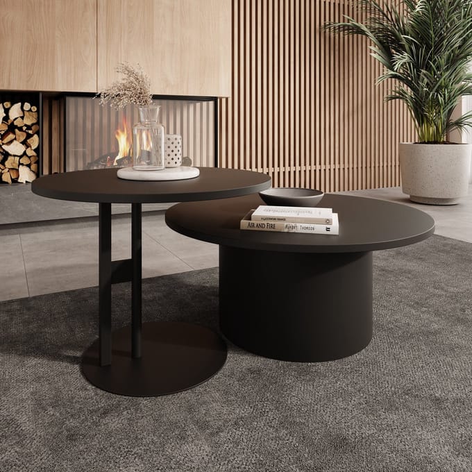 Meubella - Mastro - Salontafel set van 2 - Zwart - 58-75 cm