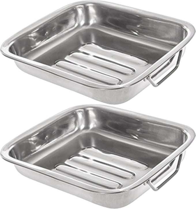 CM Braadslede/ovenschaal RVS - 2x - rechthoekig - 26 x 21 x 5 cm - braadblik - oven