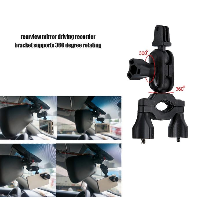 Auto Achteruitkijkspiegel Camera Ondersteuningskit 360 Graden Draaibare Rijrecorder Beugel black