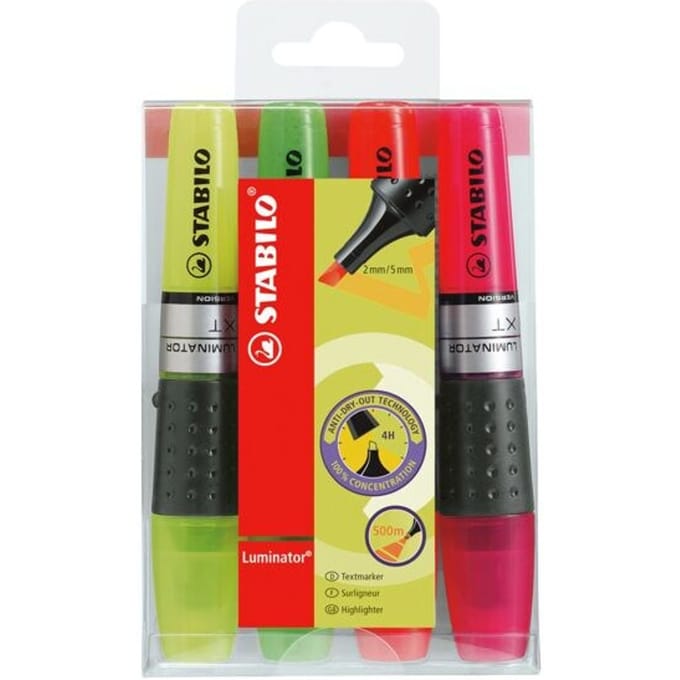 STABILO LUMINATOR - Markeerstift - Extra Grote Inkttank - Etui Met 4 Kleuren