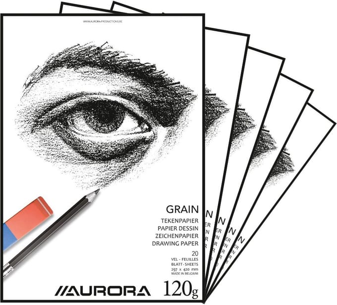 Aurora Tekenblok - Grain - Tekenpapier - Schetsblok - A3 - 120g - 20 vel - 5 Stuks