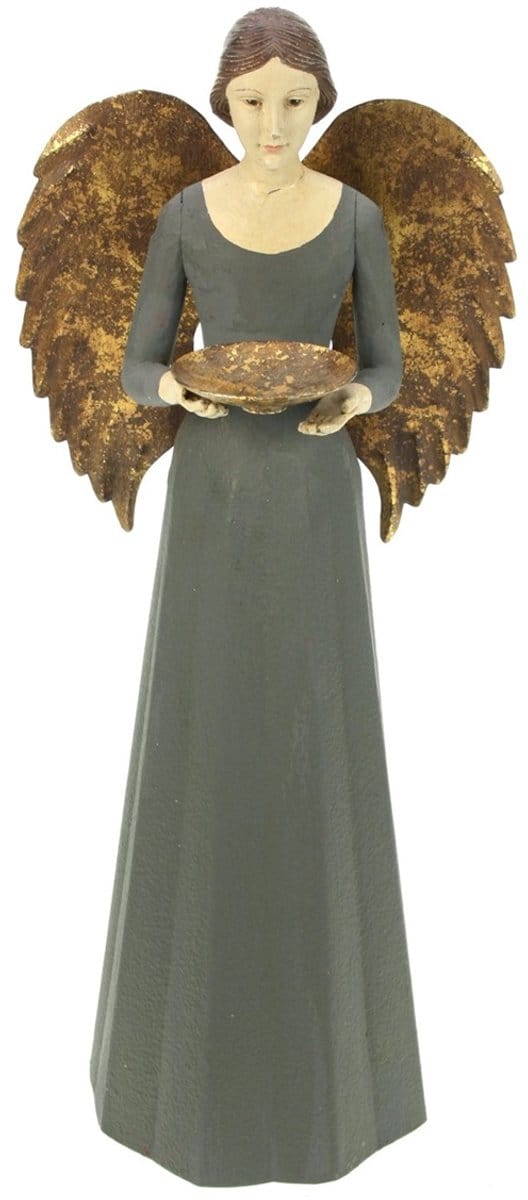 Engel Antique met schaaltje grijs 15x14x36cm