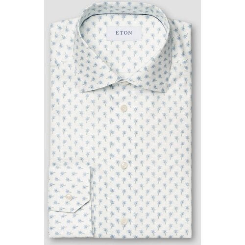 Eton Overhemd Allover Mini Palm Tree Pattern Signature Twill Licht Blauw / male