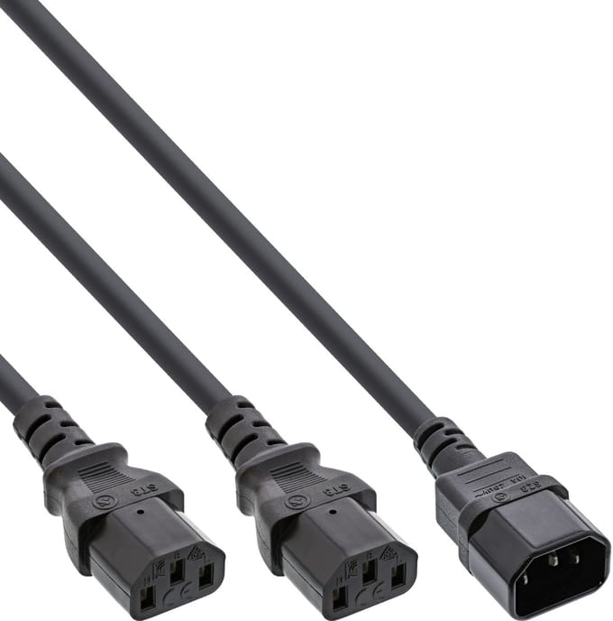 2x C13 - C14 Y-stroomkabel - 0,50m + 2x 0,50m - 3x 1,00mm / zwart - 1 meter