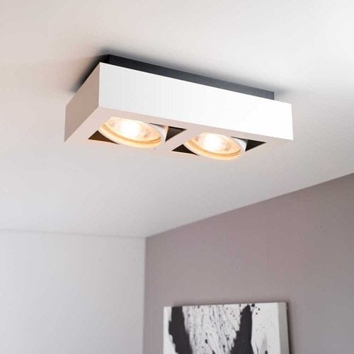 Castor bianco II by LUSENZ - Rechthoekige 2-lichts plafondlamp met richtbare spots en mat witte coating