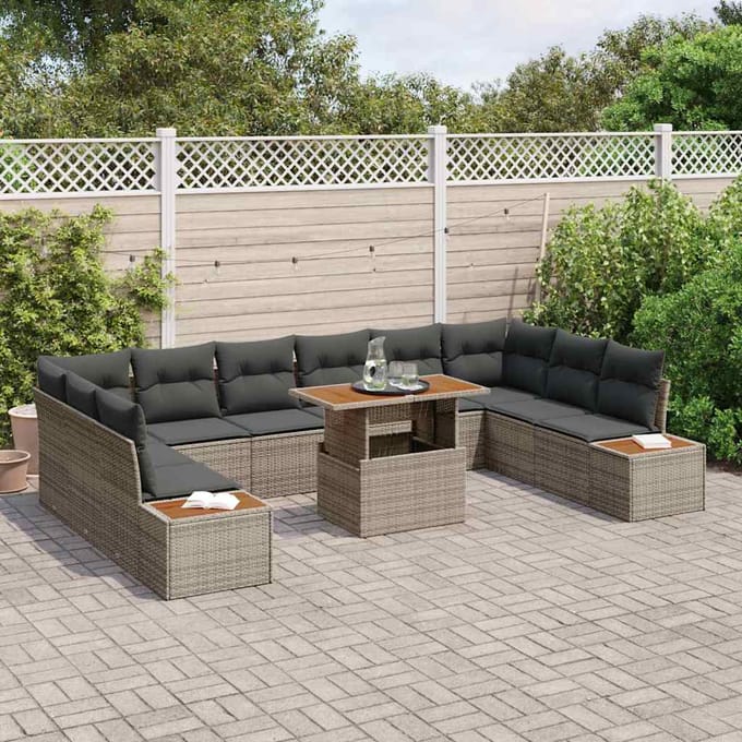 vidaXL - Tuinbank - Set - 11 - st - Grijs - poly - rattan