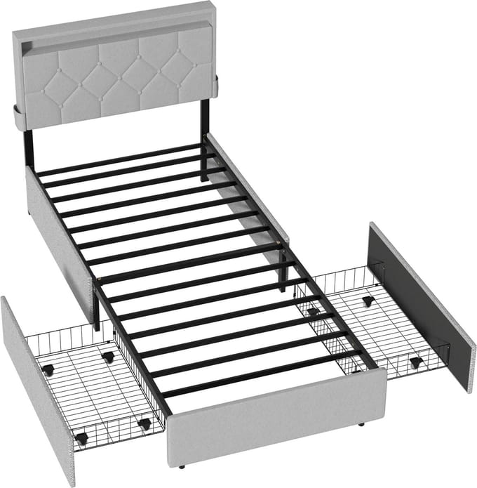 Froadp 90×200cm Gestoffeerd bed, bedframe, tweepersoonsbed, kinderbed Lichtgrijs