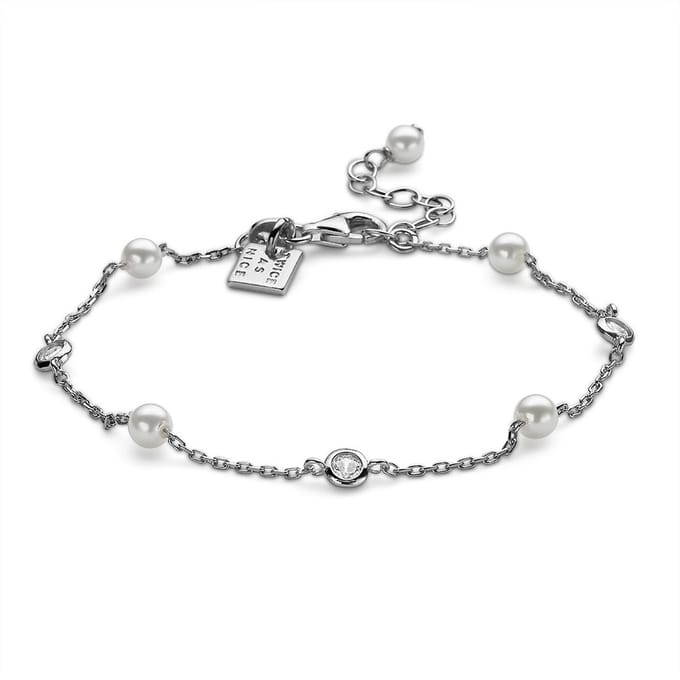 Twice As Nice Armband in zilver, pareltjes en steentjes 17cm+3cm
