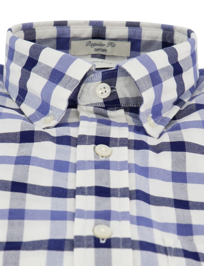 Overhemd Gant blauwe ruitjes normale fit