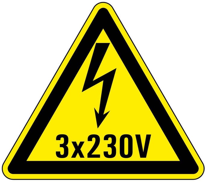 Sticker elektriciteit waarschuwing 3x230V 100 mm