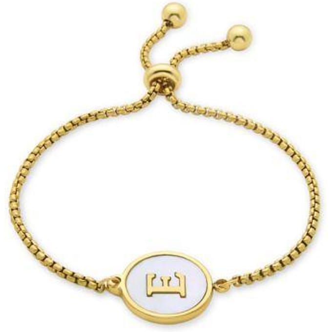 Bracelet - LUXENTER - Alphabet E - Nacre blanche - finition or jaune 18K - Femme beige