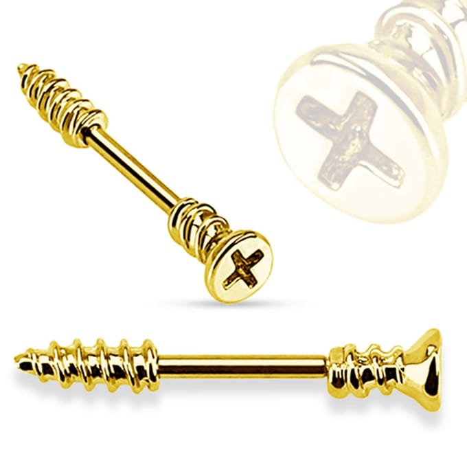 Tepelpiercing schroef 1.6x12 - goud - LMPiercings