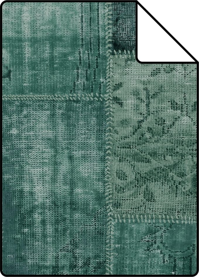 Proefstaal ESTAhome behang Marrakech kelim patchwork tapijt smaragdgroen - 26.5 x 21 cm - 148652-S
