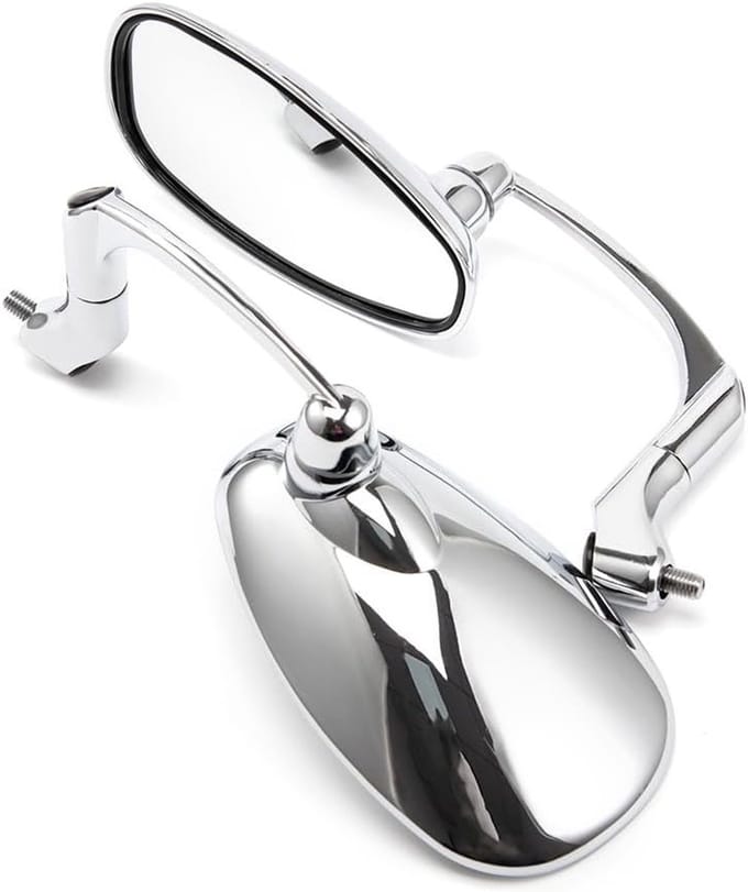 Motorcycle Side Mirror Oval 8mm 10mm for Cafe Racer Bobber Chopper (Silver) - ShopVlot