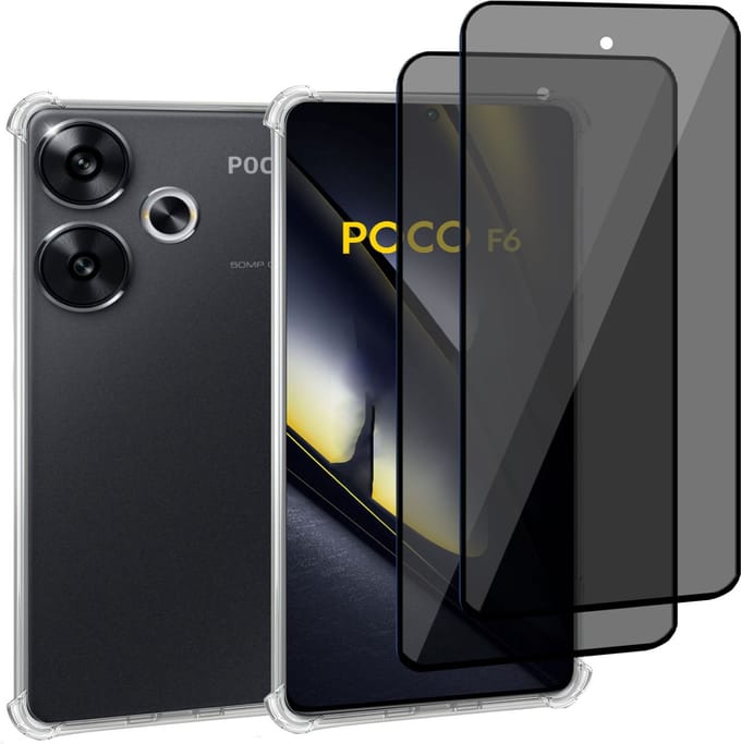 Geschikt voor POCO F6 - Hoesje + 2x Screenprotector – Gehard Glas Cover + Shock Proof Case - Transparant