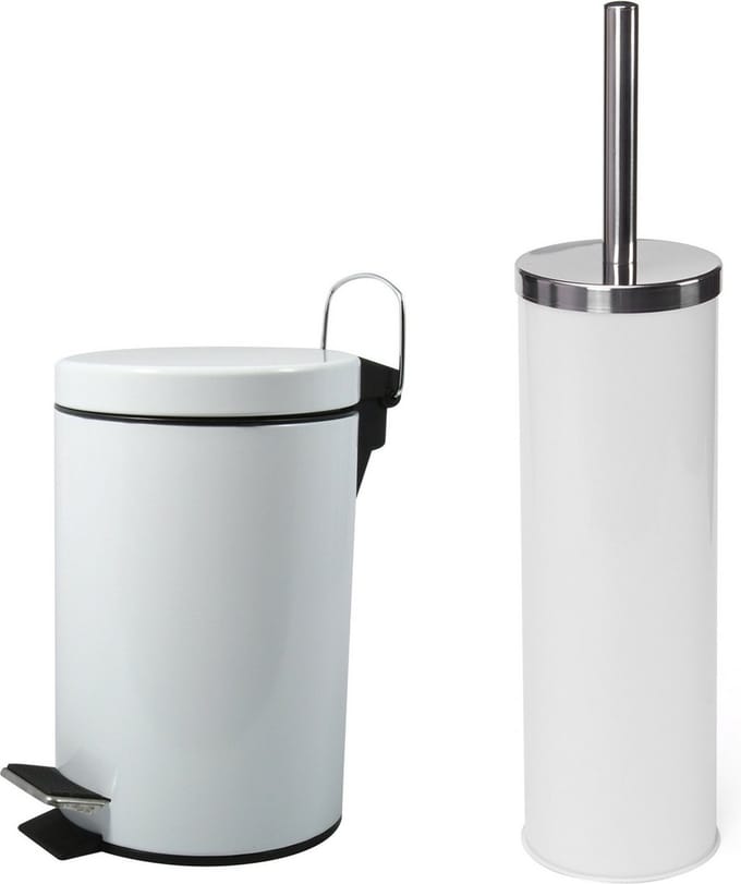 MSV Toiletborstel in houder/pedaalemmer set Napoli - metaal - wit