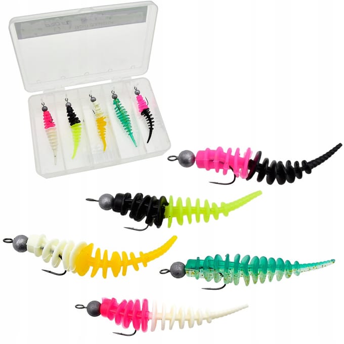 5x 5,5 cm rubberen kunstaas met jigkop - Visset voor Forel & Baars