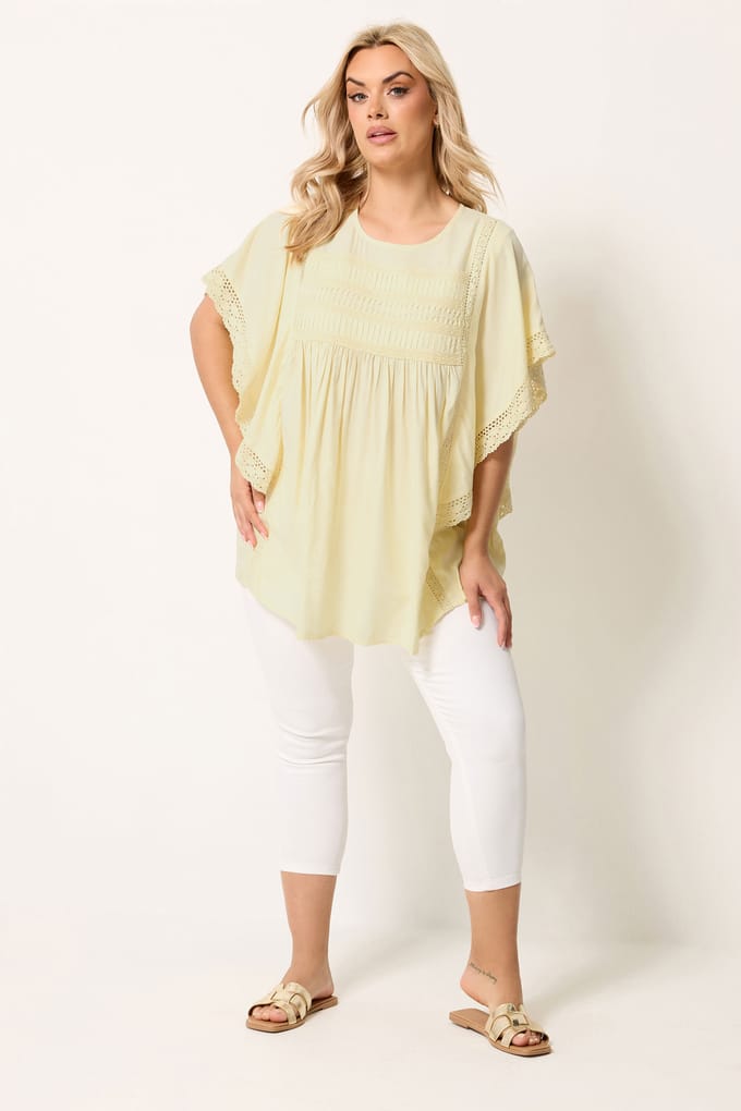 Yours Gele Blouse Met Gehaakte, Gedrapeerde Mouwen Size 54-56