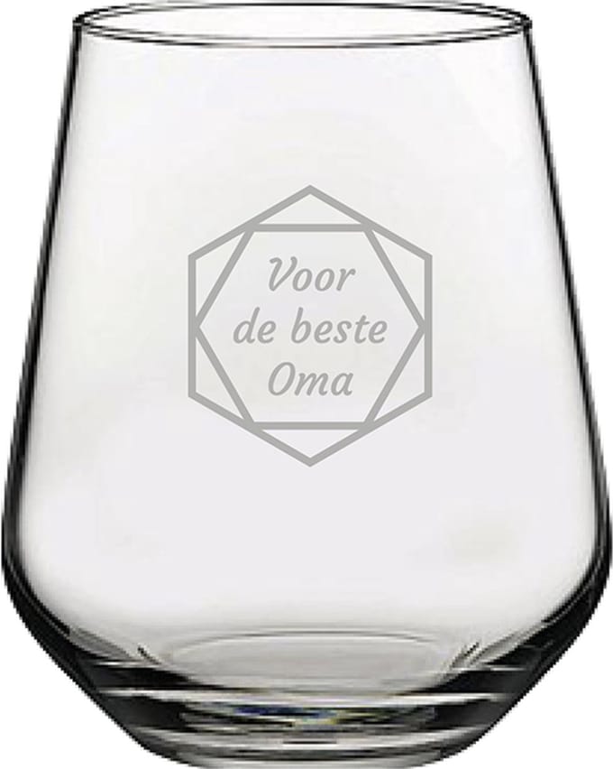Gegraveerde Drinkglas 42,5cl voor de beste Oma in hexagon