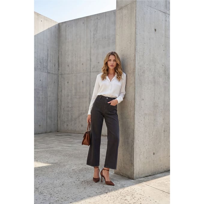 Hoge Taille Denimbroek met Rits