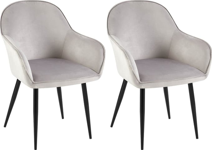 CLP Boise Set van 2 eetkamerstoelen - Met armleuning - Metalen frame - Velvet - Fluweel - grijs