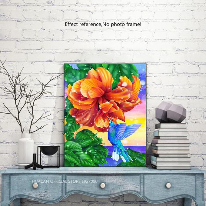 Peinture de diamant rond complet de fleur 5D, broderie de diamant, image de mosaïque d'oiseau, vente 20X30 red