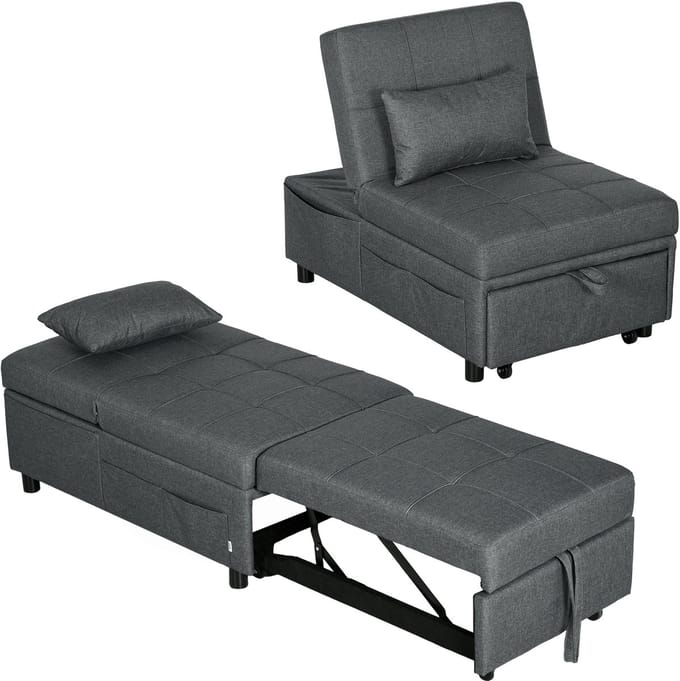 HOMCOM Stoelbed-Eucalyptus hout, Polyester-65,5L x 181B x 81H cm-Grijs