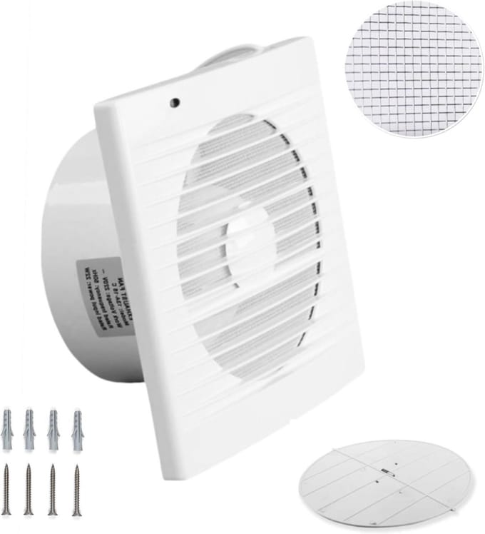 Afvoerventilator - Luchtafzuiger - Ventilatie Verbeteren - Geïntegreerd Muggennet - 100 mm - Wit
