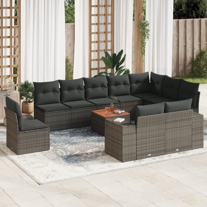 vidaXL - 11-delige - Loungeset - met - kussens - poly - rattan - grijs