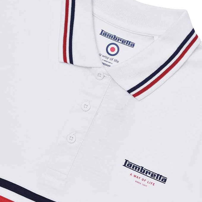 Lambretta Heren Classic SS24 Strepen Polo Shirt (Wit)