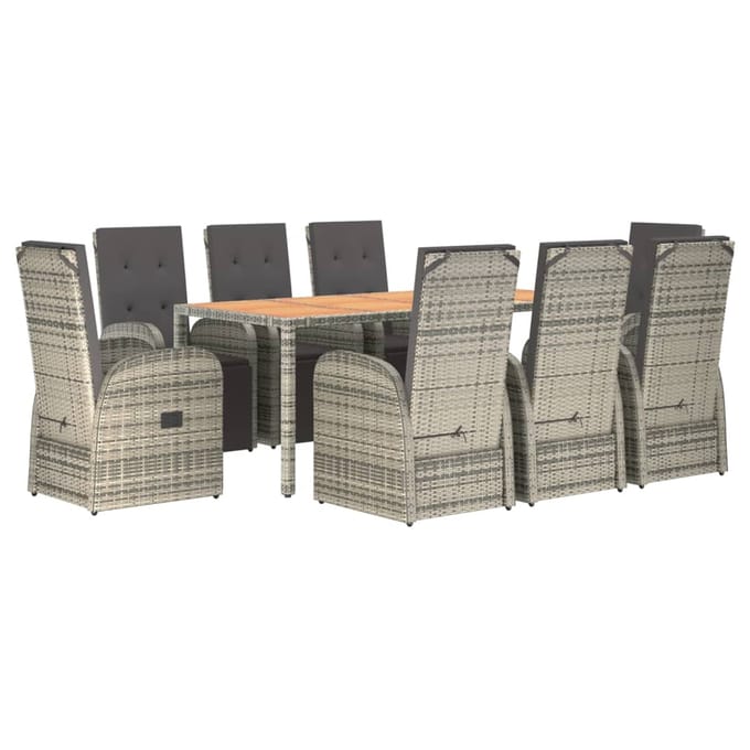 vidaXL - 9-delige - Tuinset - met - kussens - poly - rattan - grijs