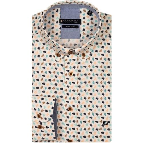 Giordano Overhemd Ivy Linnen Look Mini Leaves Pattern Button Down Oranje-Multi / male