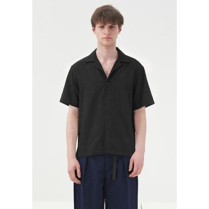 Korte Mouwen Textured Katoenen Shirt