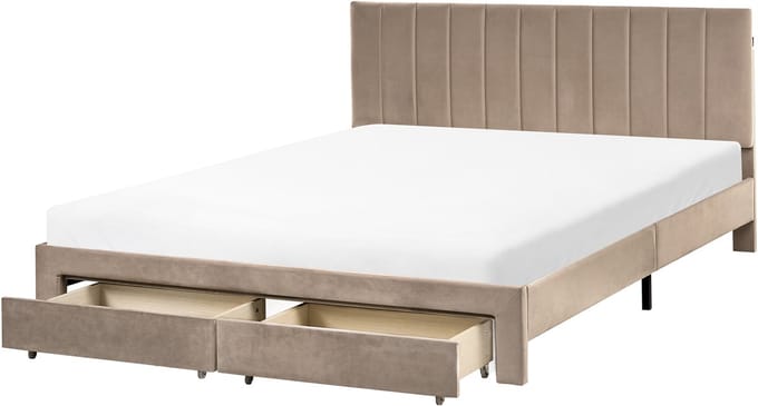 LONZAC - Bed met opbergruimte - Taupe - 160 x 200 cm - Fluweel