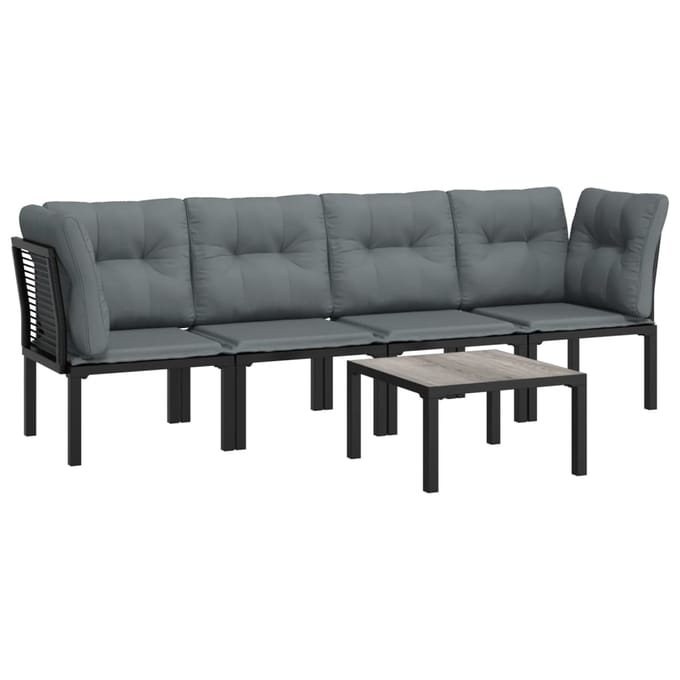 vidaXL - 5-delige - Loungeset - poly - rattan - zwart - en - grijs